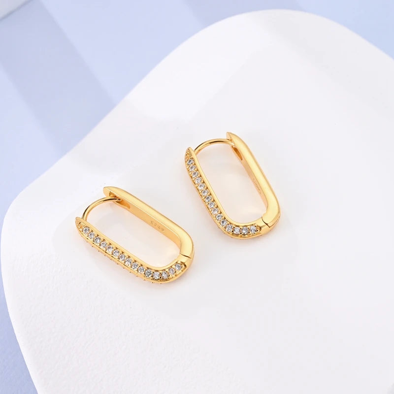 2024 NEUE 925 Sterling Silber rechteckige Creolen Intarsien Zirkon Goldene Ohrringe Für Frauen Hochzeit Geschenk Luxus Schmuck