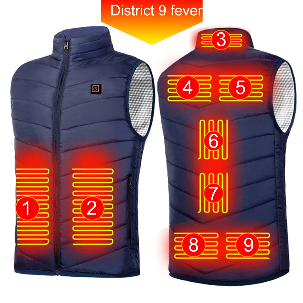 9 Heated Vest Zones Electric Heated Jackets Men Women Sportswear Heated Coat Windproof Heat Coat USB Heating Jacket For Camping