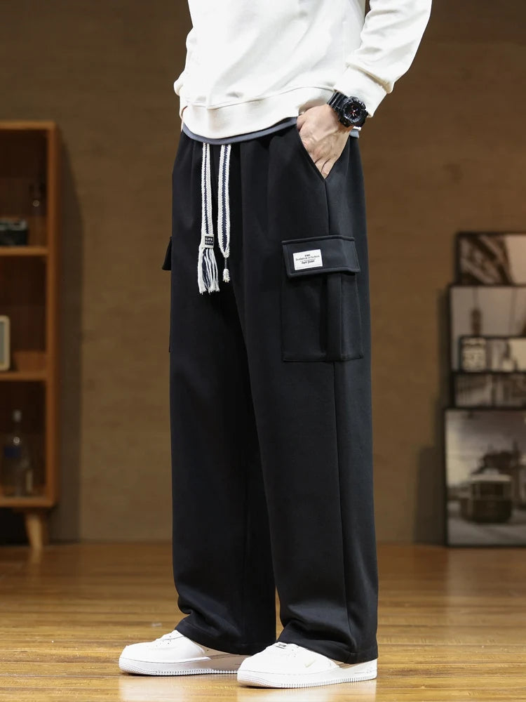 Frühling Herbst Multi-Taschen Jogginghose Männer Kordelzug Taille Sportswear Casual Track Hosen Plus Größe Lose Gerade Hosen 8XL