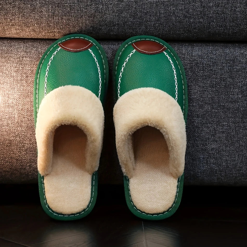 Männer Winter Leder Hausschuhe Schlafzimmer Baumwolle Hausschuhe Männlichen Wasserdicht Dicken Plus Samt Indoor Warme Haus Hause Hausschuhe Schuhe