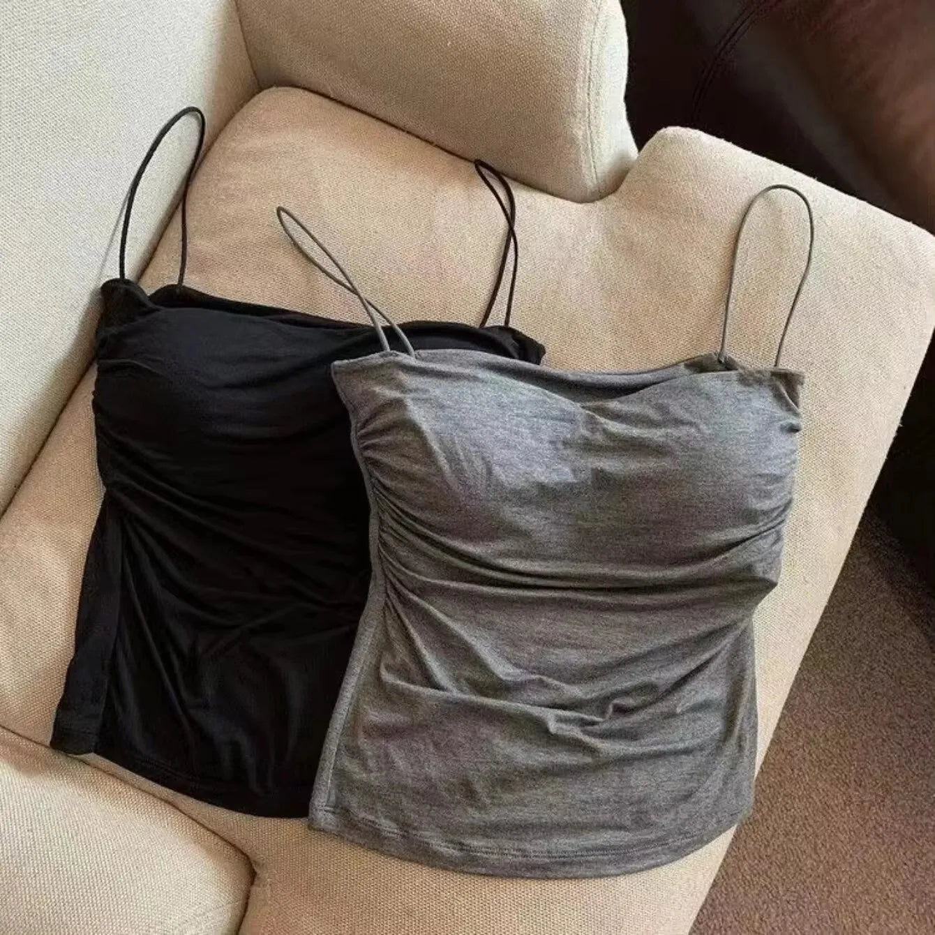 Ärmelloses Top für Damen, Tank-Unterwäsche, tailliertes Camisole, sexy, kurzes Top mit dünnen Trägern, schlichtes weißes Tank-Top im koreanischen Stil