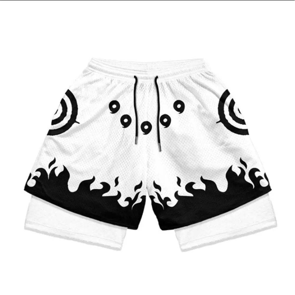Men's 2 in 1 Running Shorts Male Workout Anime Shorts Training Yoga Gym Sportswear Pants Sport Short Pants with Pockets