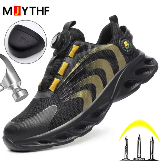 Arbeitsschuhe mit Drehschnalle, Schutzschuhe, leichte Sicherheitsschuhe, pannensicher, bruchsicher, Stahlkappe, Arbeitsstiefel für Herren