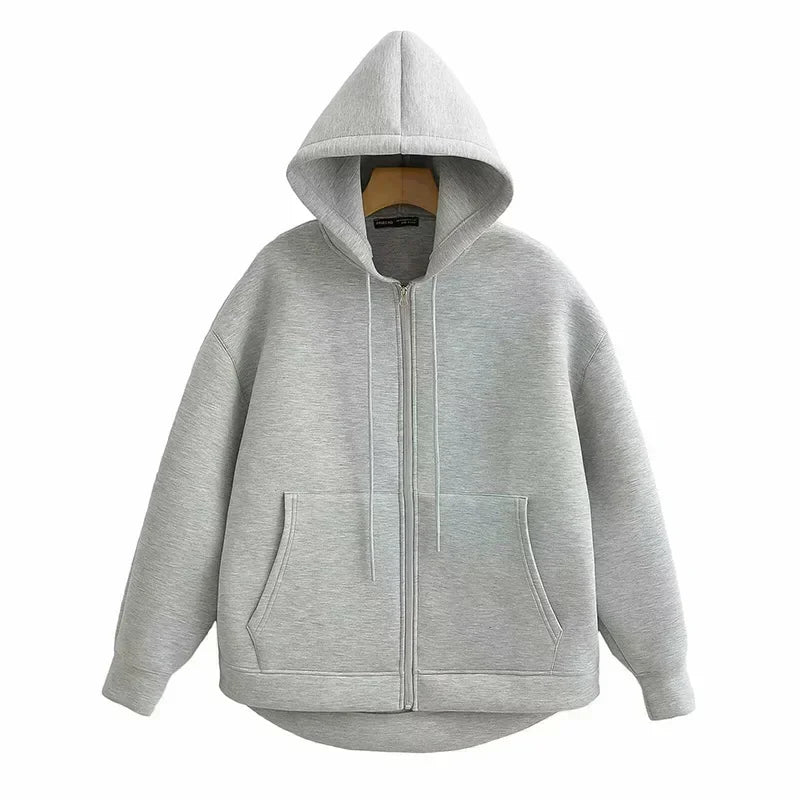 Damen Winter Vintage Reißverschluss Hoodies Sweatshirts Mode Langarm Streetwear Parkas Weibliche Oberbekleidung Koreanische Beliebte Kleidung