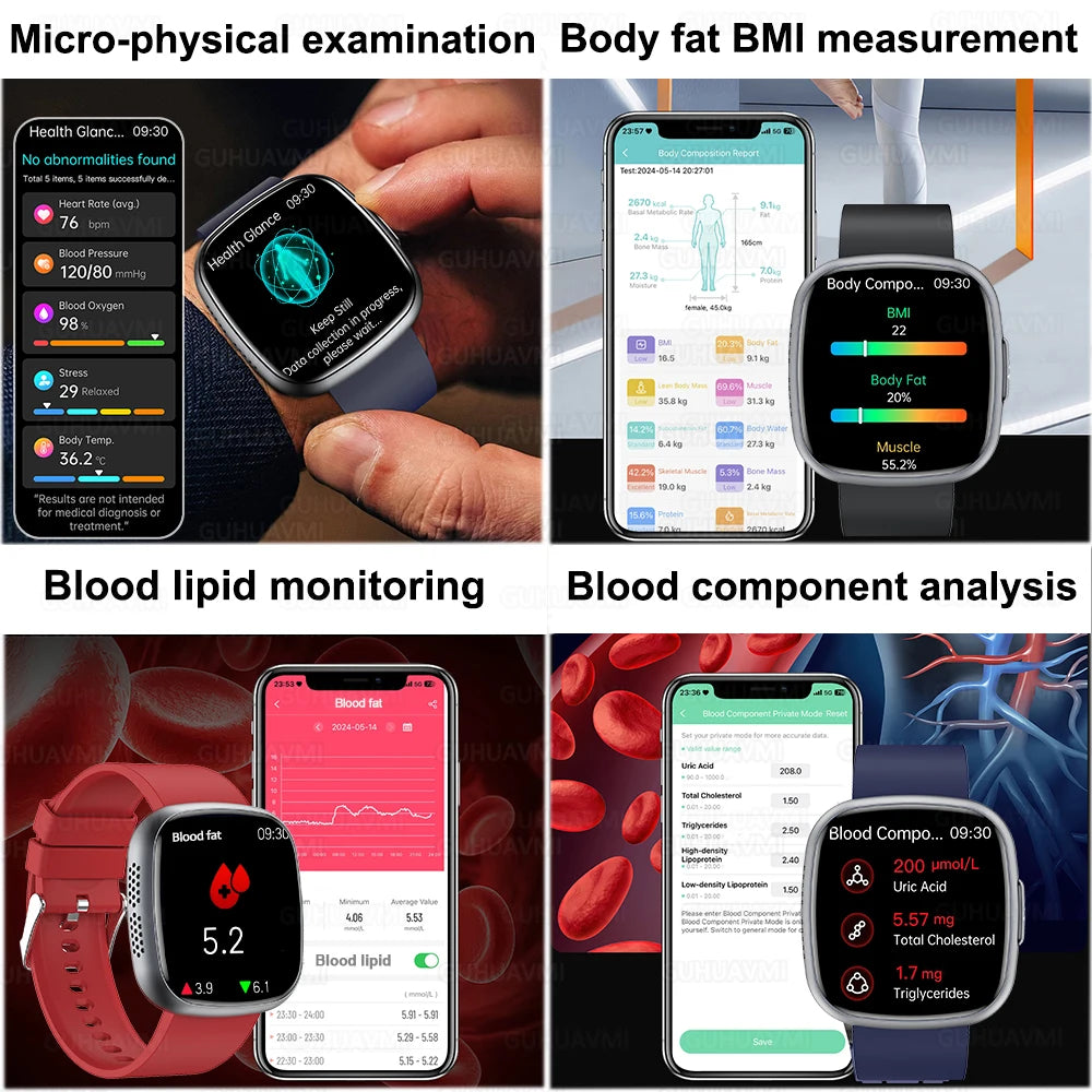 2025 New Accurate Measure Blood oxygen Lipids Uric Acid Smart Watch Men ECG Blood Pressure Health SmartWatches For Android ios