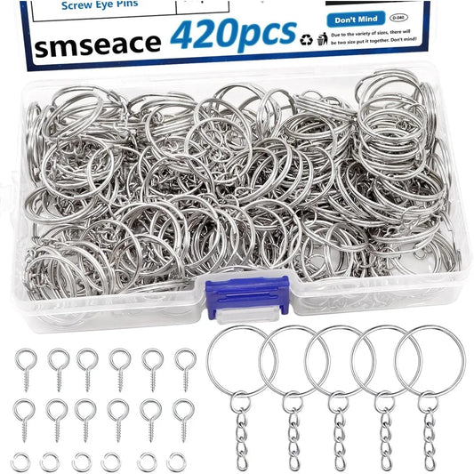 1 inch 25mm keychain making kit including 140 pieces of keychain rings with chains, 140 pieces of jump rings