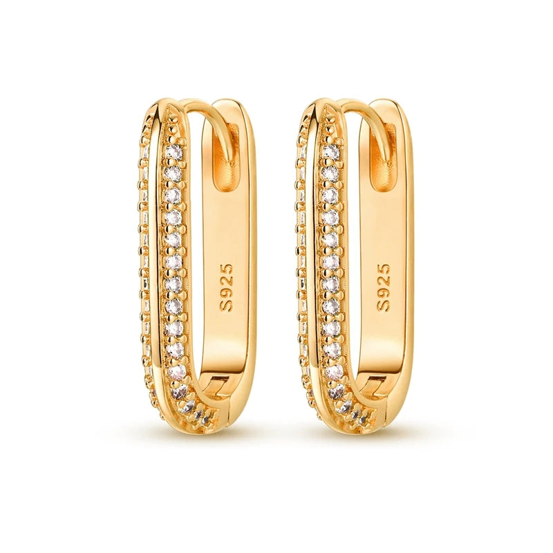 2024 NEUE 925 Sterling Silber rechteckige Creolen Intarsien Zirkon Goldene Ohrringe Für Frauen Hochzeit Geschenk Luxus Schmuck