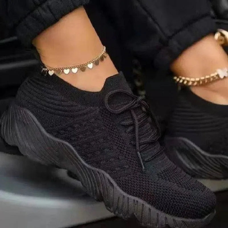 1 Paar Laufschuhe, bequeme Schnürschuhe, Plattform, Sport, lässig, Damenmode