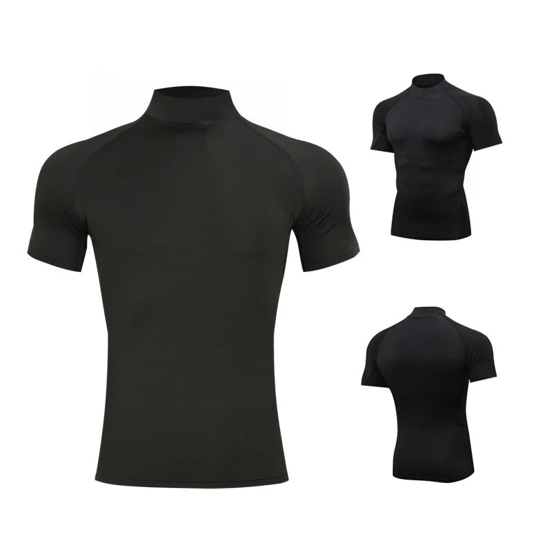 1pcs Men T-Shirts Running Shirt Boys Basketball Shirts Men's Jersey Sportswear Mens Jogging Quick Dry Mock Neck Fitness Tops