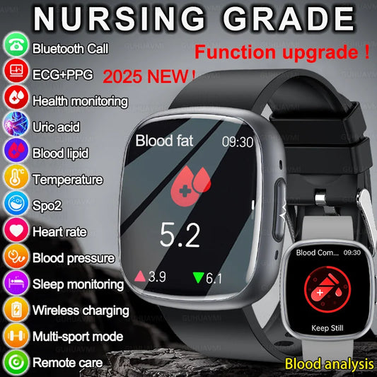 2025 New Accurate Measure Blood oxygen Lipids Uric Acid Smart Watch Men ECG Blood Pressure Health SmartWatches For Android ios