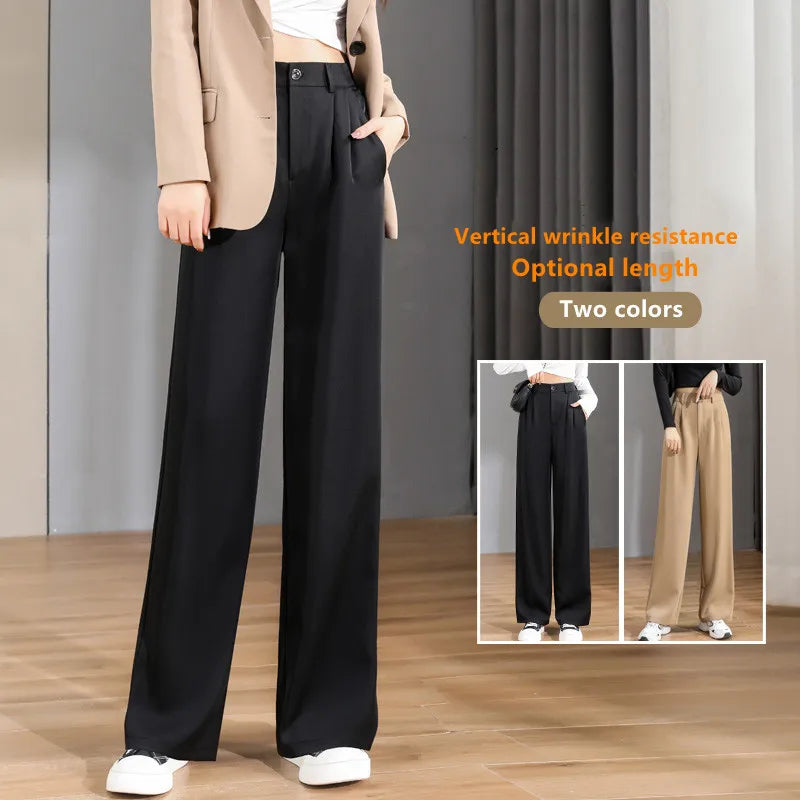 Damen Lose Frühling Sommer 2025 Neue Hohe Taille Breite Beine Dünne Beiläufige Hosen Koreanische Mode Trend Weibliche Anzug Gerade Hosen