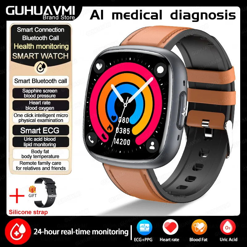 2025 New Accurate Measure Blood oxygen Lipids Uric Acid Smart Watch Men ECG Blood Pressure Health SmartWatches For Android ios