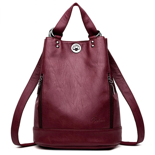 2022 frauen Leder Rucksäcke Multifunktions Frauen Vintage Schulter Tasche Damen Rucksack Große Kapazität Reisetasche Sac A Dos Preppy