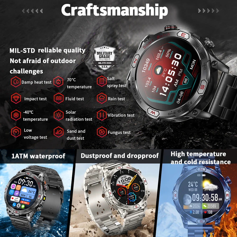 Military Outdoor Smart Watch Men 1ATM Waterproof Compass GPS Sports Track Fitness Watch 450 mAh with LED Flashlight SmartWatches