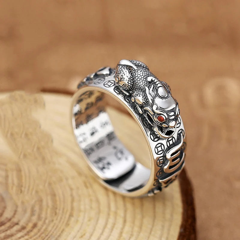 Chinesischer Feng Shui Pixiu-Ring, versilberte Kupfermünzen, verstellbare Ringe für Frauen und Männer, Amulett, Reichtum, Glücksschmuck, Geburtstagsgeschenk