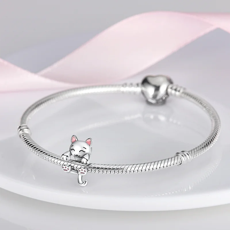 2024 heißer Verkauf Rosa 925 Silber Milch Katze Form Charme Perlen Passt Pandora Armband Für Frauen Silber Anhänger Perlen DIY Schmuck geschenk