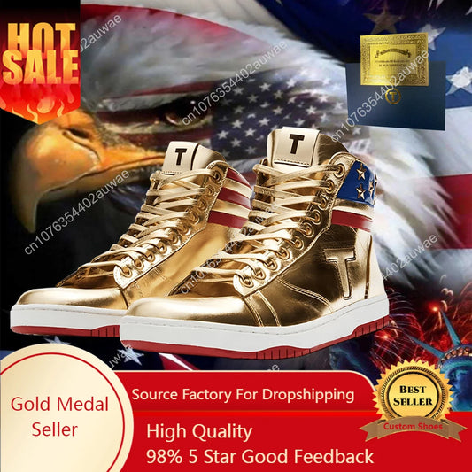 Trump NEVER SURRENDER Goldschuhe Top-Qualität Große Größe 47 48 Herren 2024 MAGA Golden Casual Streetwear Running Silbrige Turnschuhe