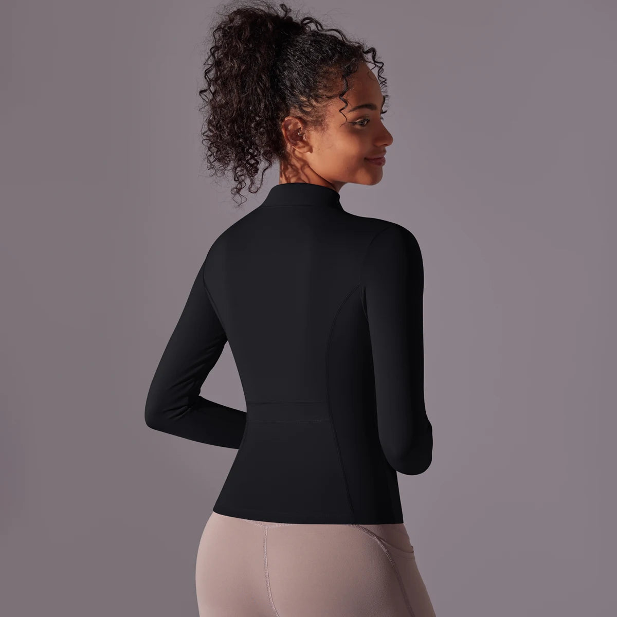 Gym Women's Full Zip Yoga Top With Thumbholes Fitness Running Jacket Stretch Fit Long Sleeve Round Neck Top Sportswear Workout