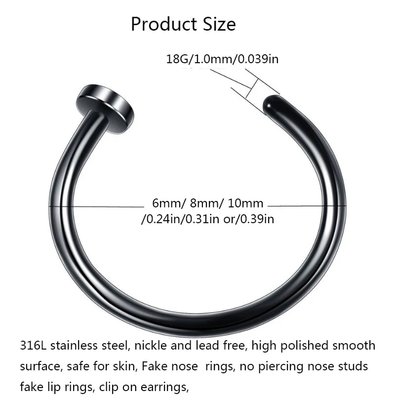 2/6 Stück Fake-Nasenringe für Damen, 316L Edelstahl Lippenringe Labret-Ring Nasenloch Hoop Piercing Ohrstecker Nasenpiercing Schmuck