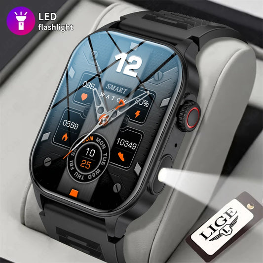 LIGE New Men Smart Watch Flashlight 2.01" HD Large Screen AI Voice Bluetooth Call Sport Watches Health Monitor Smartwatch Women