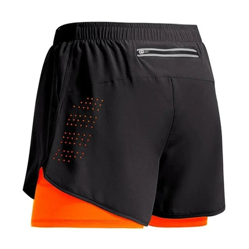 2024 New Men's Fitness Training Shorts Summer 2 In 1 Quick Dry Gym Beach Running Double-deck Shorts Outdoor Sportswear Men