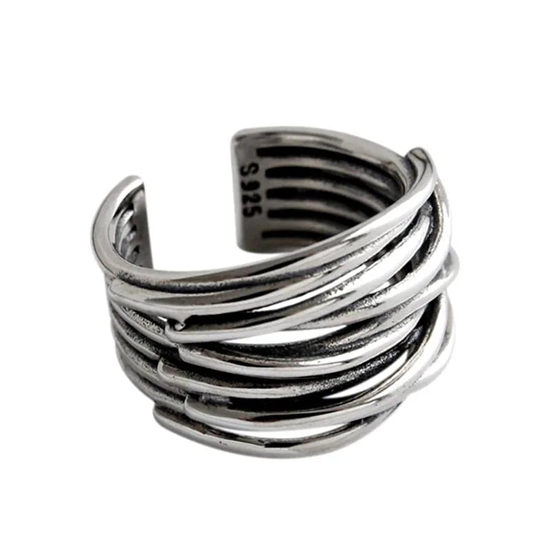 BF CLUB 925 Sterling Rings for Women Fashion Geometric Handmade Irregular Strip Ring Party Christmas Gift