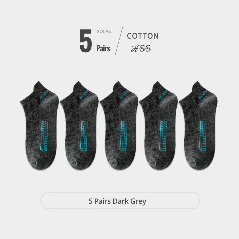 HSS 5Pairs Organic Cotton Men Socks Ankle Breathable Mesh Sports Sock Casual Athletic Summer Thin Short Sokken Plus Size EU40-46