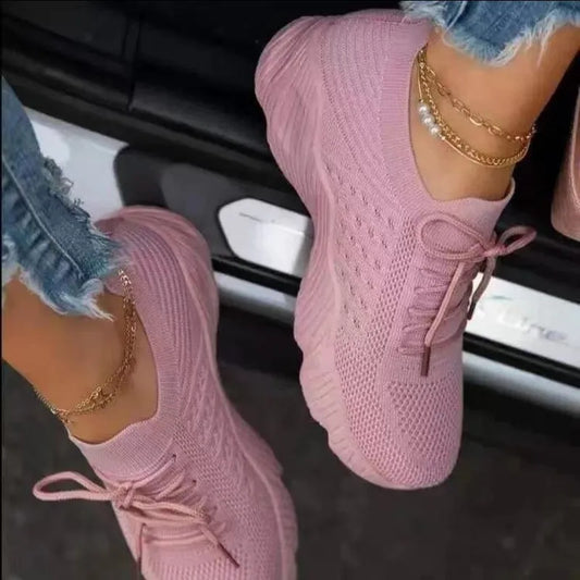 1 Paar Laufschuhe, bequeme Schnürschuhe, Plattform, Sport, lässig, Damenmode