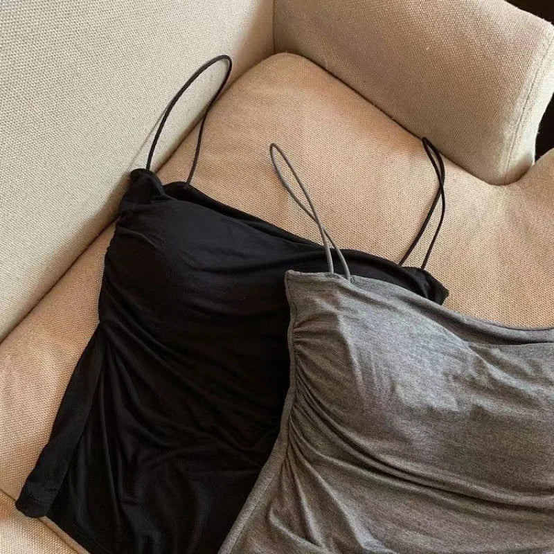 Ärmelloses Top für Damen, Tank-Unterwäsche, tailliertes Camisole, sexy, kurzes Top mit dünnen Trägern, schlichtes weißes Tank-Top im koreanischen Stil