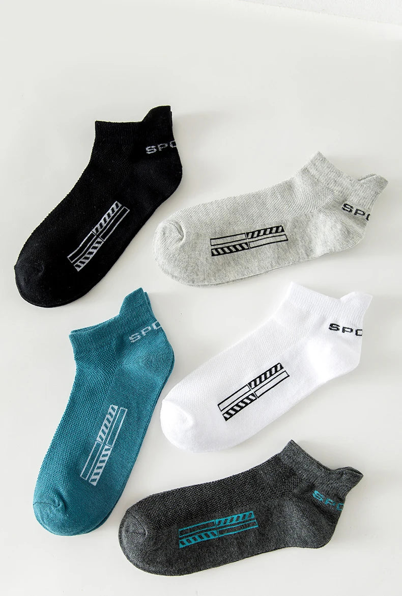HSS 5Pairs Organic Cotton Men Socks Ankle Breathable Mesh Sports Sock Casual Athletic Summer Thin Short Sokken Plus Size EU40-46