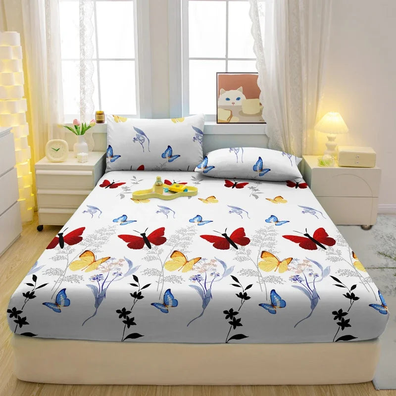1 Simple Modern Butterfly Printed Matte Fitted Sheet, Bedroom Printed Bed Cover, Bedding (Excluding Pillowcases)