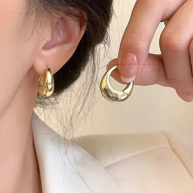 2 Stück Neue klassische goldfarbene Creolen aus Metall für Frauen, Modeschmuck, Temperament, Mädchen, Ohrstecker für den täglichen Gebrauch