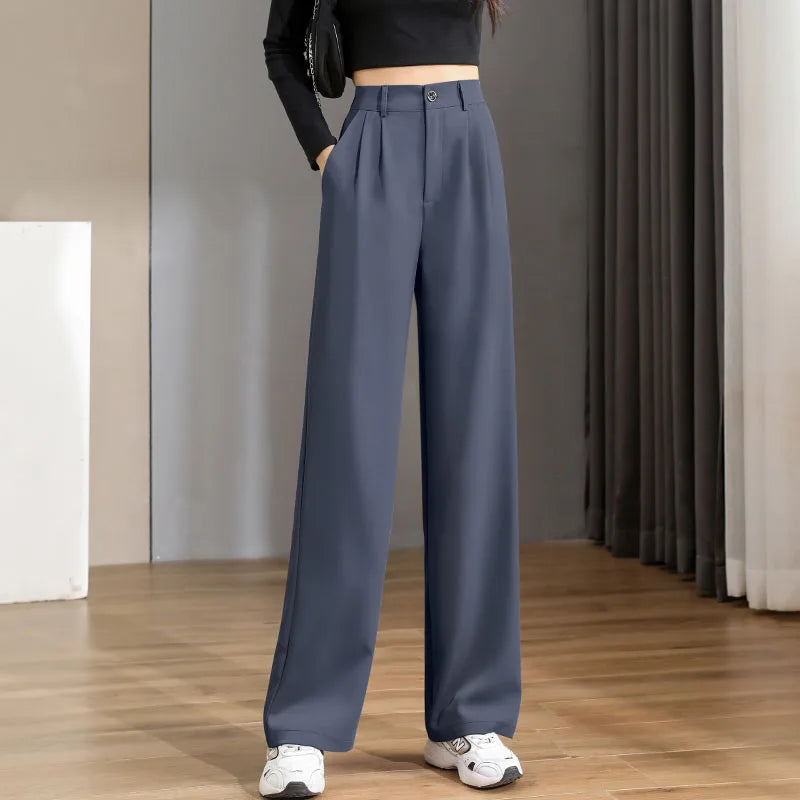 Damen Lose Frühling Sommer 2025 Neue Hohe Taille Breite Beine Dünne Beiläufige Hosen Koreanische Mode Trend Weibliche Anzug Gerade Hosen