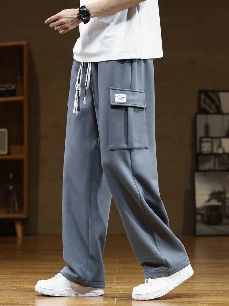 Frühling Herbst Multi-Taschen Jogginghose Männer Kordelzug Taille Sportswear Casual Track Hosen Plus Größe Lose Gerade Hosen 8XL