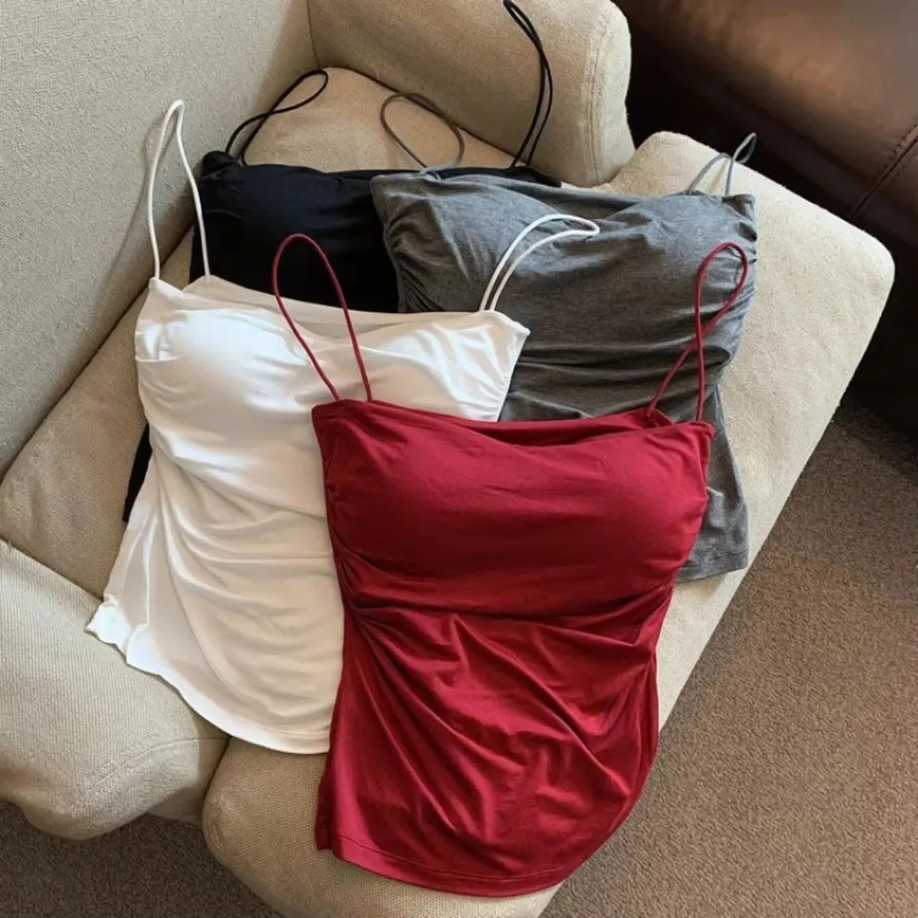 Ärmelloses Top für Damen, Tank-Unterwäsche, tailliertes Camisole, sexy, kurzes Top mit dünnen Trägern, schlichtes weißes Tank-Top im koreanischen Stil