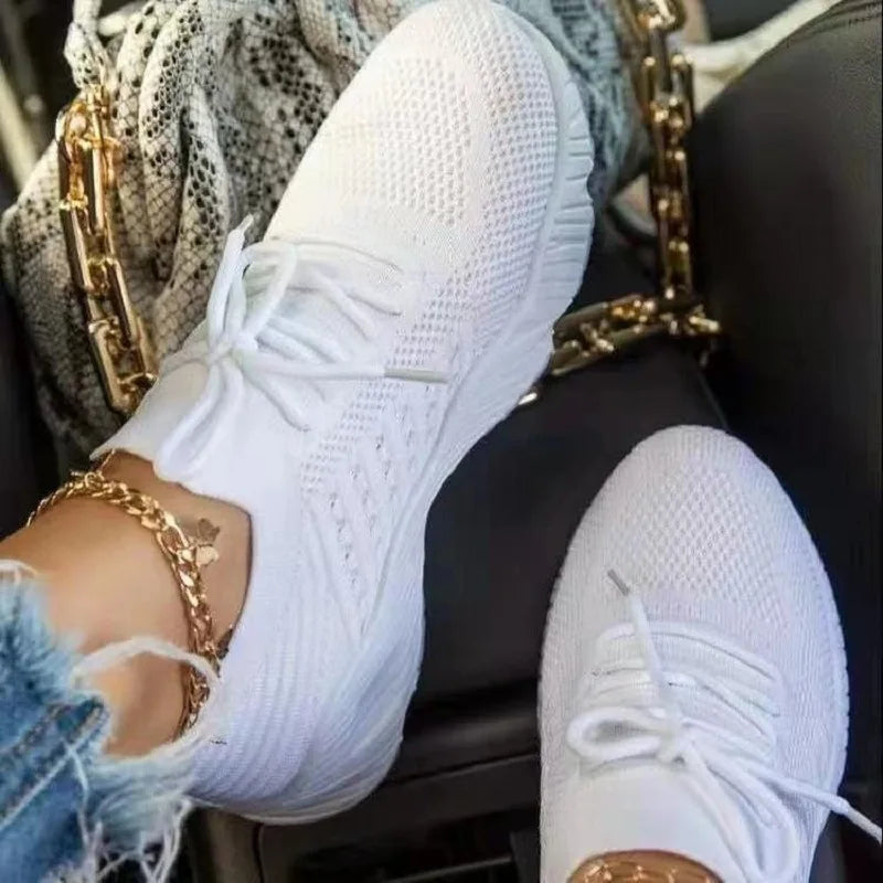 1 Paar Laufschuhe, bequeme Schnürschuhe, Plattform, Sport, lässig, Damenmode