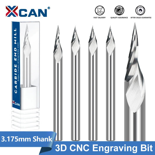 XCAN PCB Engraving Bit 3.175mm Shank V Shape Carving Bits 10-30 Degrees Carbide CNC Router Bit Tipped 0.1mm Wood Milling Cutter