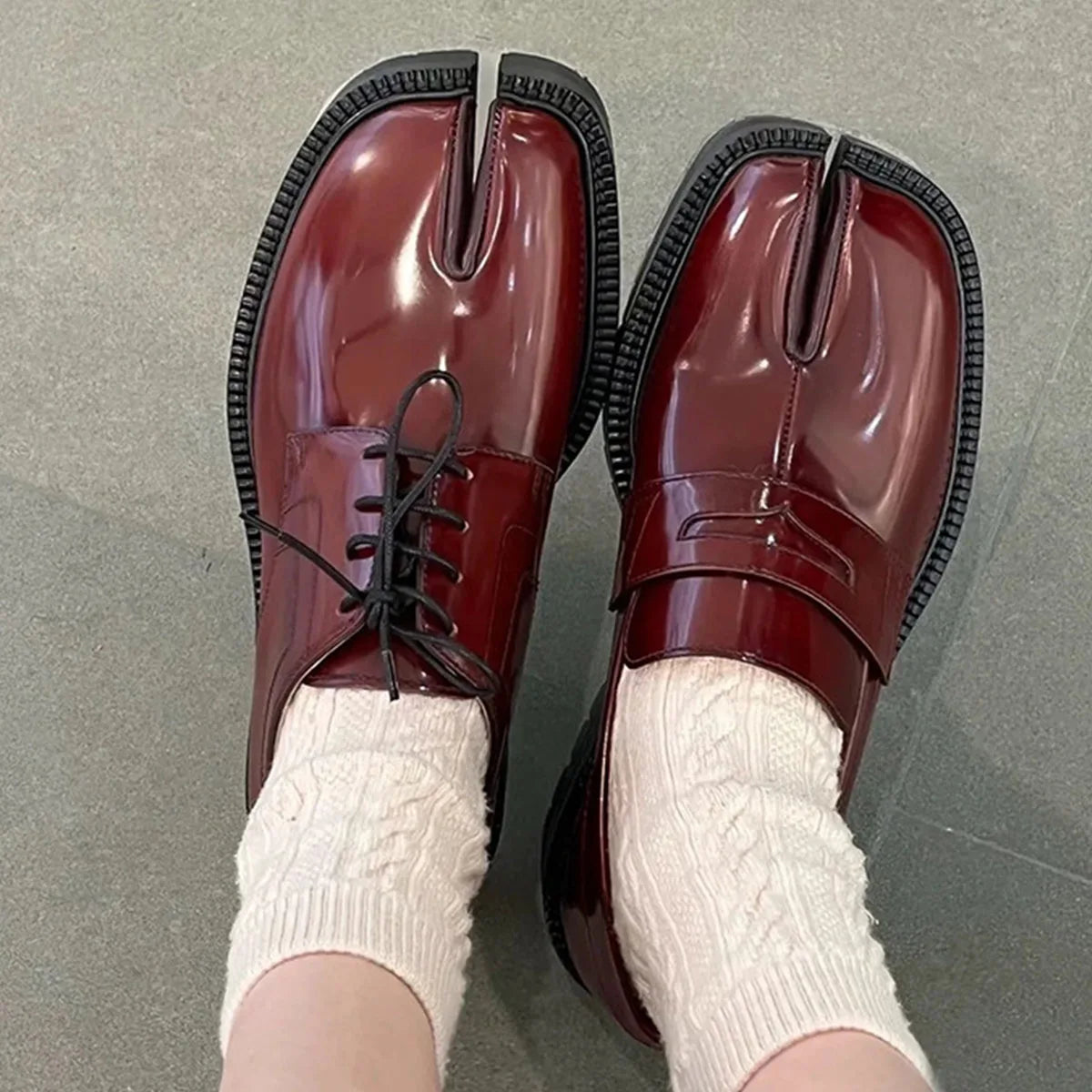 Tabi Shoes Loafers for Men and Women Split Toe Thick Sole Platform Casual Leather Shoes Spring Autumn Fashion Shoes