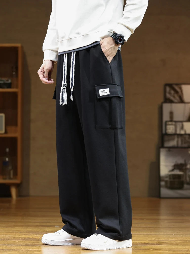 Frühling Herbst Multi-Taschen Jogginghose Männer Kordelzug Taille Sportswear Casual Track Hosen Plus Größe Lose Gerade Hosen 8XL