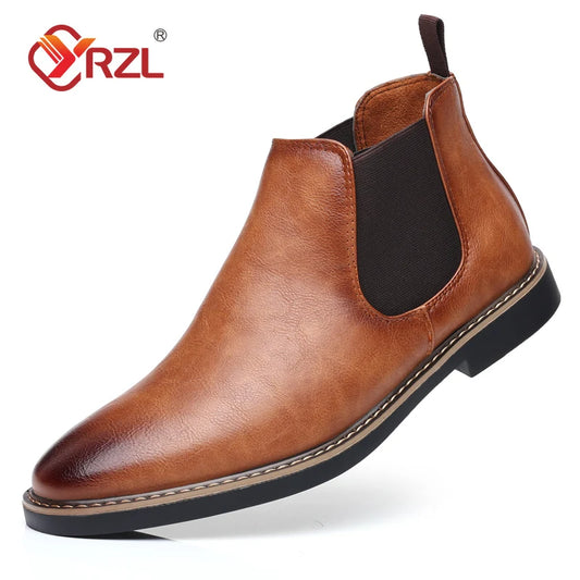 YRZL 39~47 Herren Chelsea Boots Marke Retro Bequeme PU Leder Stiefeletten Herren 2025 Mode Schwarz Braun Herrenstiefel