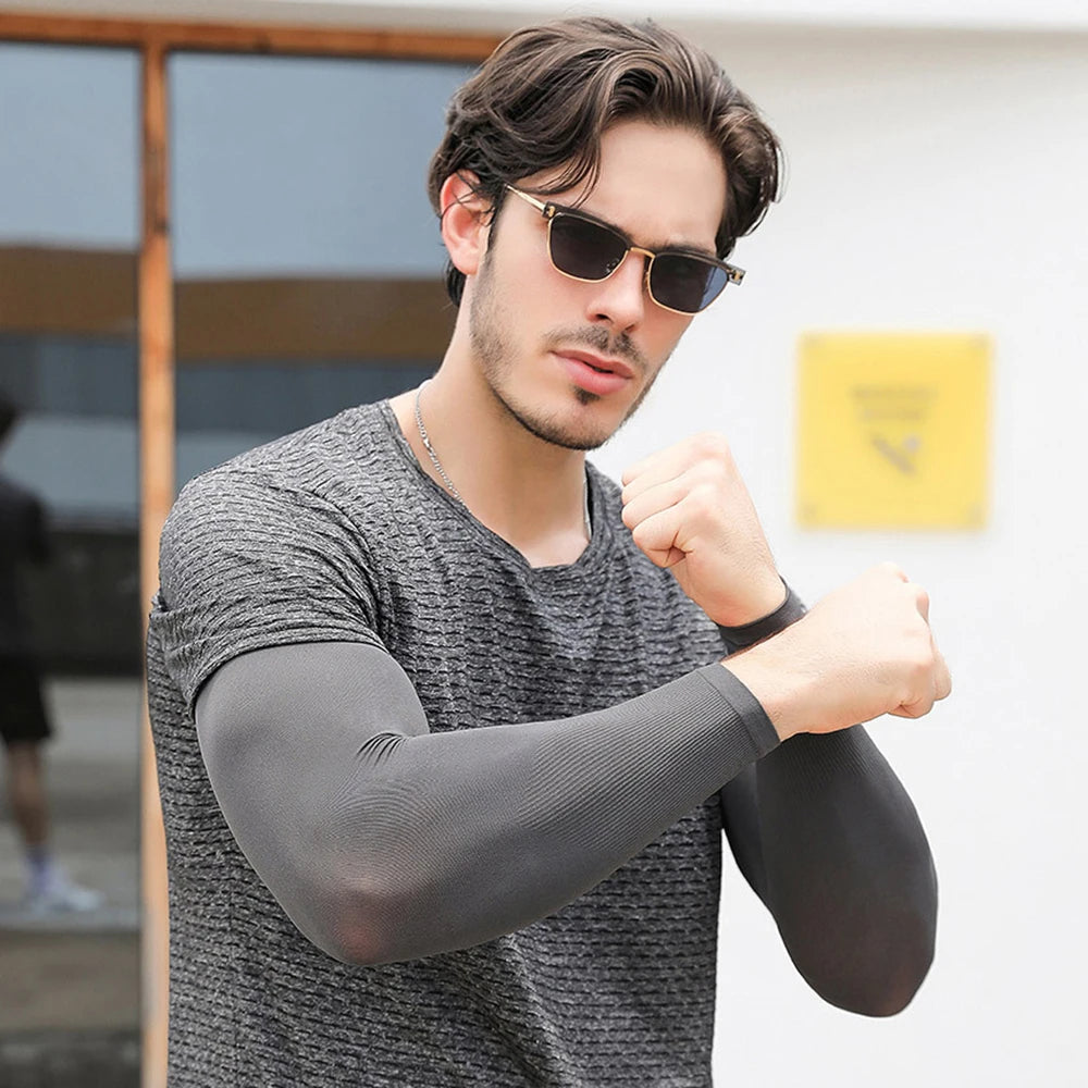 Anti-sunburn Sleeve Elastic Men Women Cool Muff Plus Size Outdoor Sports Sunscreen Cycling Sleeve Uv Blocking Sleeve Fingerless