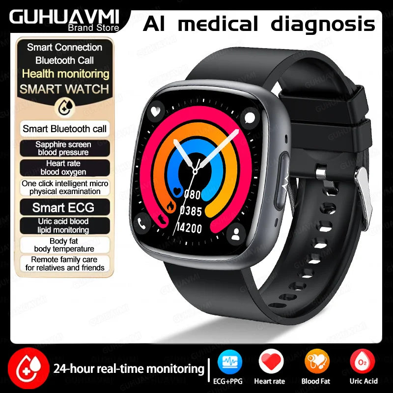 2025 New Accurate Measure Blood oxygen Lipids Uric Acid Smart Watch Men ECG Blood Pressure Health SmartWatches For Android ios