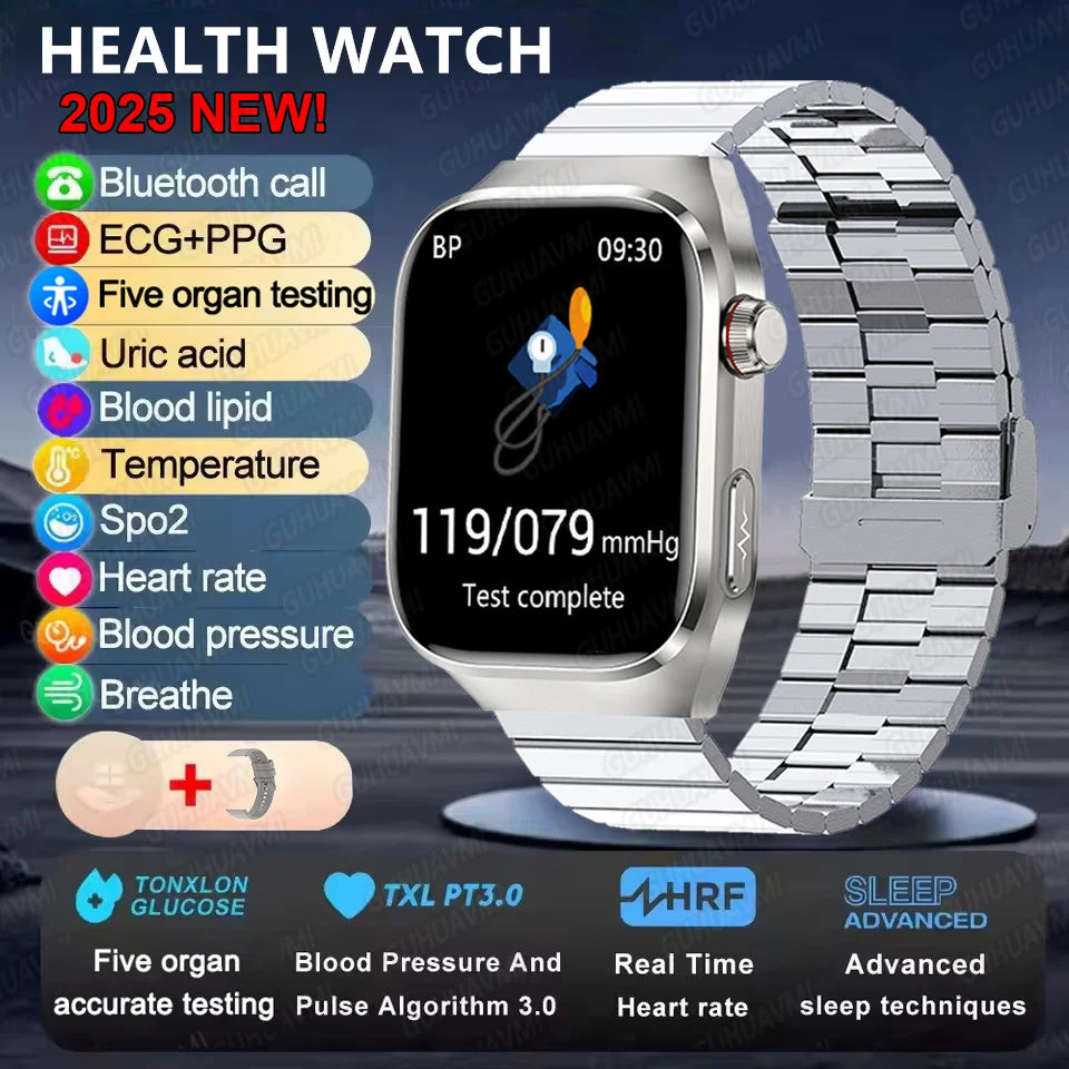 2025 New ECG+PPG Accurate Measure Heart Rate Smart Watch Men Blood Pressure Lipids Uric Acid Bluetooth Call Health Smartwatches