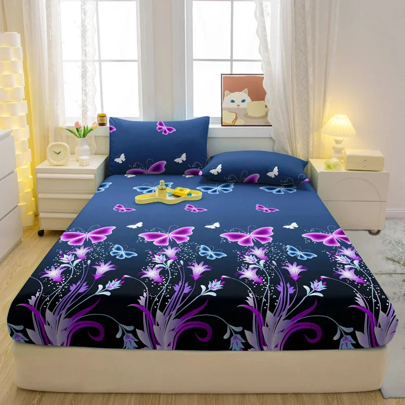 1 Simple Modern Butterfly Printed Matte Fitted Sheet, Bedroom Printed Bed Cover, Bedding (Excluding Pillowcases)