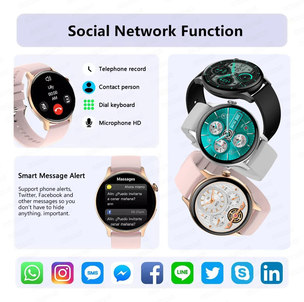 2024 New GPS Smart Watch Women True AMOLED 466*466 HD Screen Health Tracker Sports NFC Voice Bluetooth Call Smartwatches Ladies