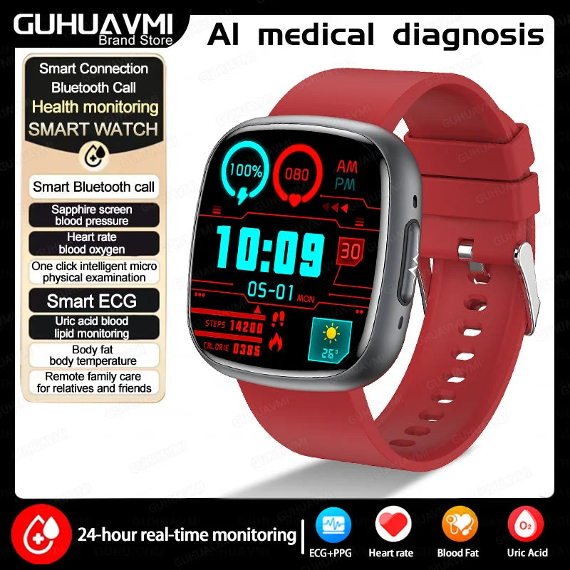 2025 New Accurate Measure Blood oxygen Lipids Uric Acid Smart Watch Men ECG Blood Pressure Health SmartWatches For Android ios