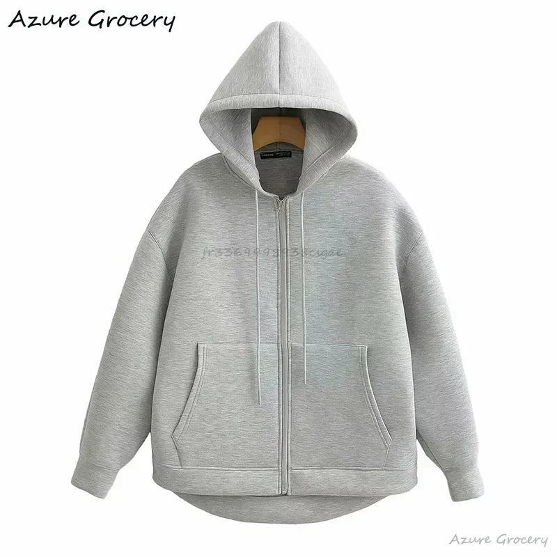Damen Winter Vintage Reißverschluss Hoodies Sweatshirts Mode Langarm Streetwear Parkas Weibliche Oberbekleidung Koreanische Beliebte Kleidung