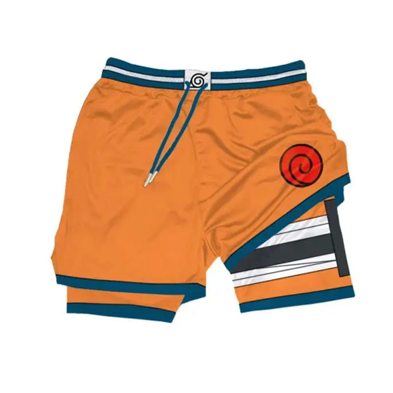 Men's 2 in 1 Running Shorts Male Workout Anime Shorts Training Yoga Gym Sportswear Pants Sport Short Pants with Pockets