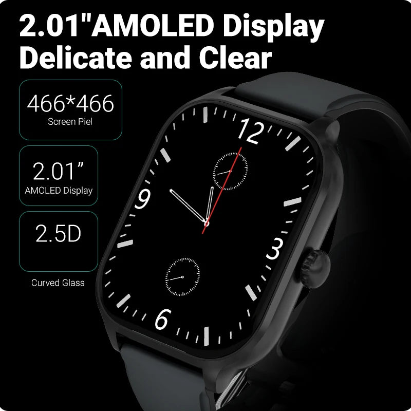 Men's and women's smartwatches, 2.01-inch full touch screen, call function, Android/iPhone, sport mode, pedometer, calories
