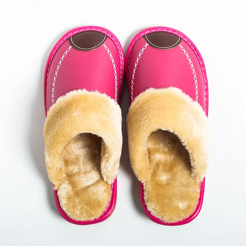 Männer Winter Leder Hausschuhe Schlafzimmer Baumwolle Hausschuhe Männlichen Wasserdicht Dicken Plus Samt Indoor Warme Haus Hause Hausschuhe Schuhe
